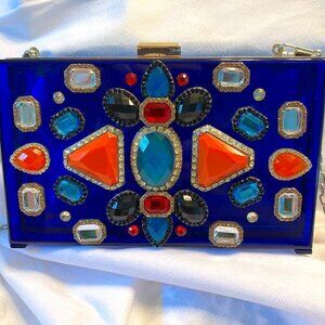 Jeweled Acrylic Clutch with Chain Strap